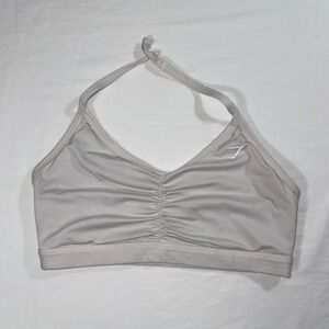 Gymshark Halter Ruched Off White Sports Bra Women's Size Medium